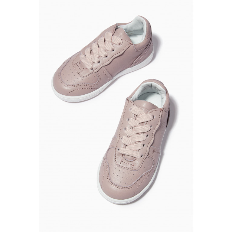 Emporio Armani - Lace-up Sneakers in Tumbled Leather Pink