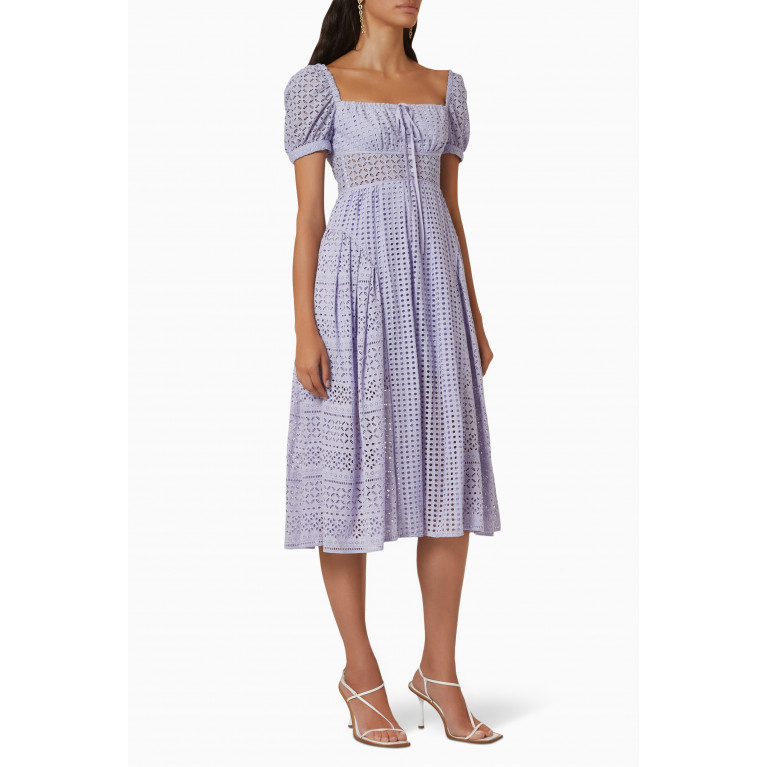 Self-Portrait - Puff Sleeve Dress in Broderie Anglaise Cotton