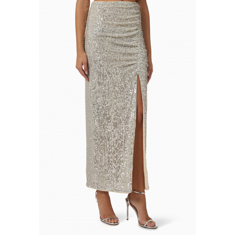 Self-Portrait - Sequin Maxi Skirt in Stretch Knit