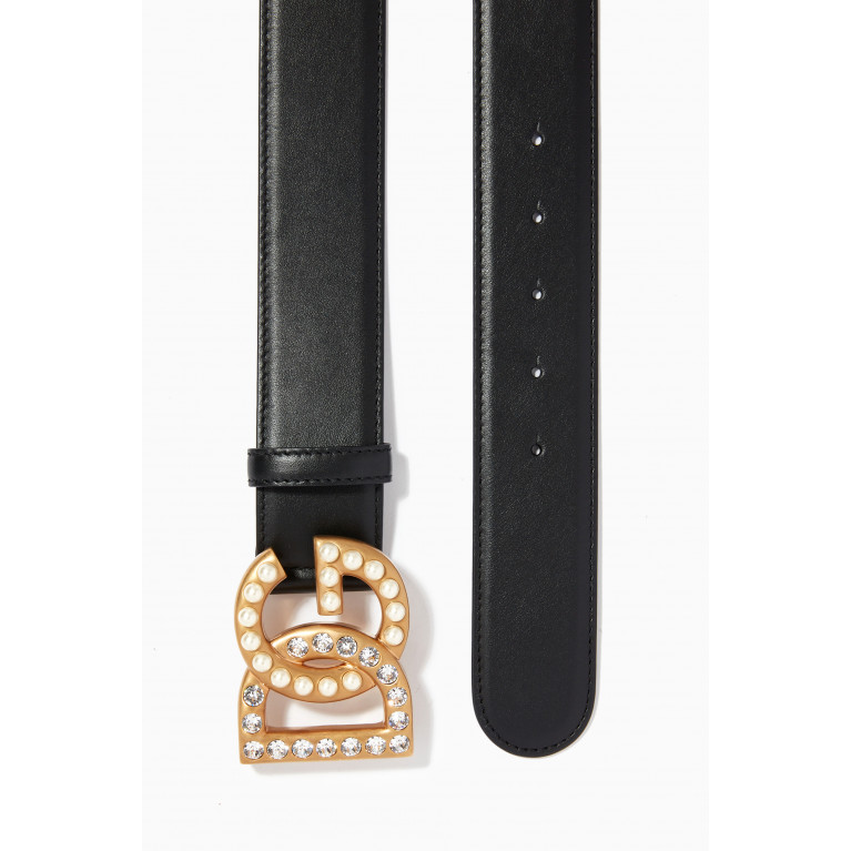 Dolce & Gabbana - DG Rhinestones & Pearls Belt in Leather, 40mm