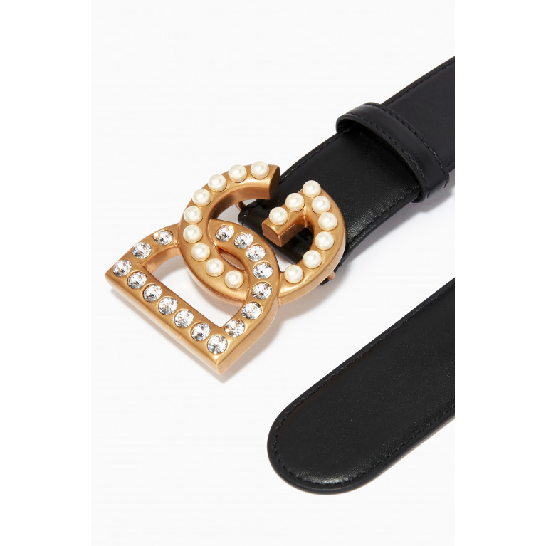Dolce & Gabbana - DG Rhinestones & Pearls Belt in Leather, 40mm