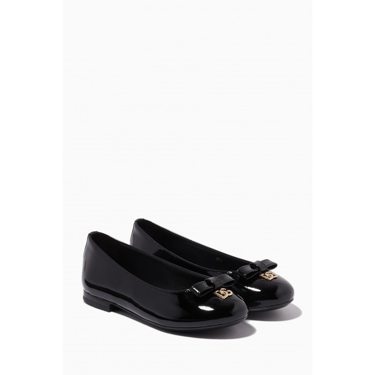 Dolce & Gabbana - DG Logo Ballerina Shoes in Patent Leather Black