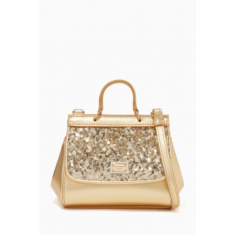 Dolce & Gabbana - Sicily Sequinned Mini Bag in Leather Gold