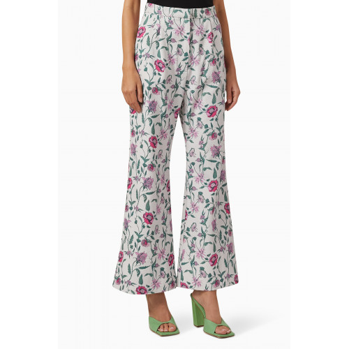 Isla&White - Carmen Floral Wide-leg Pants in Linen & Cotton