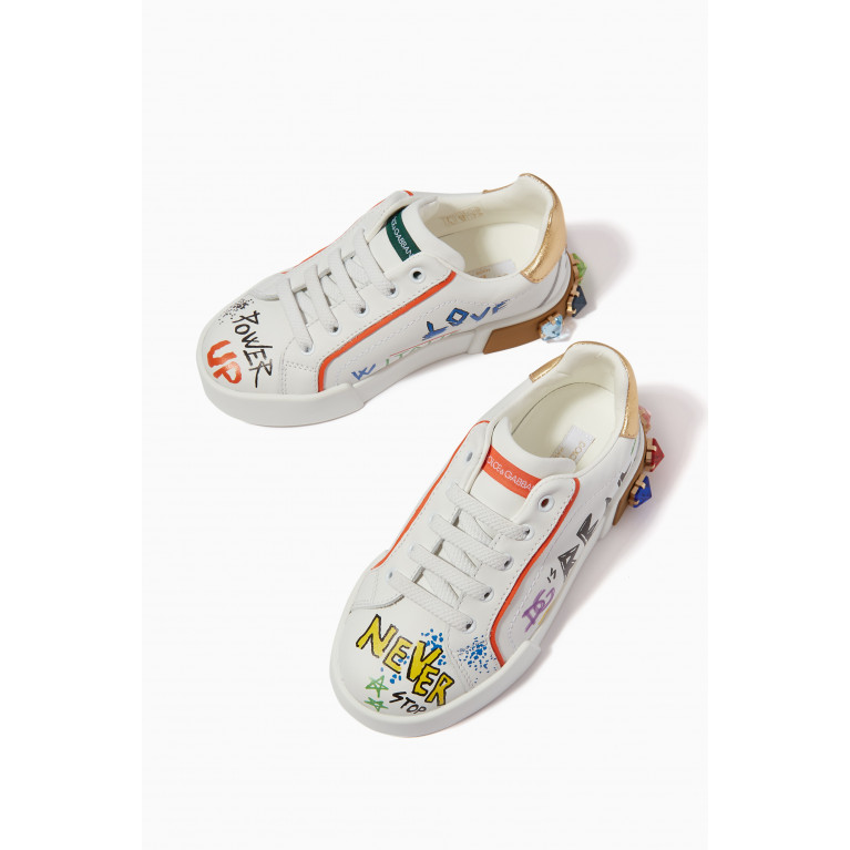 Dolce & Gabbana - Graffiti Print Portofino Sneakers in Calfskin