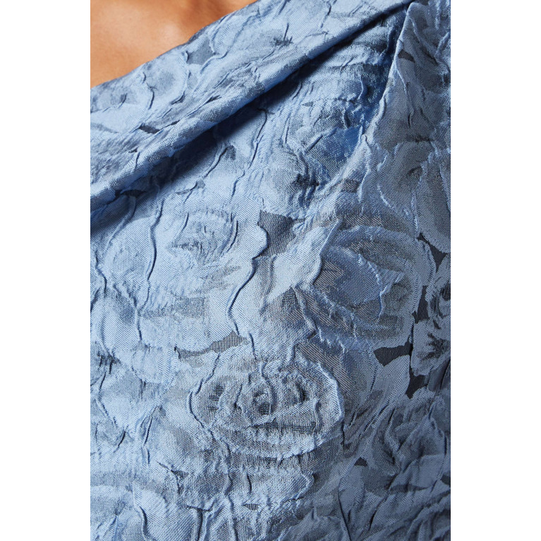 Teri Jon - One-shoulder Peplum Gown in Jacquard Blue