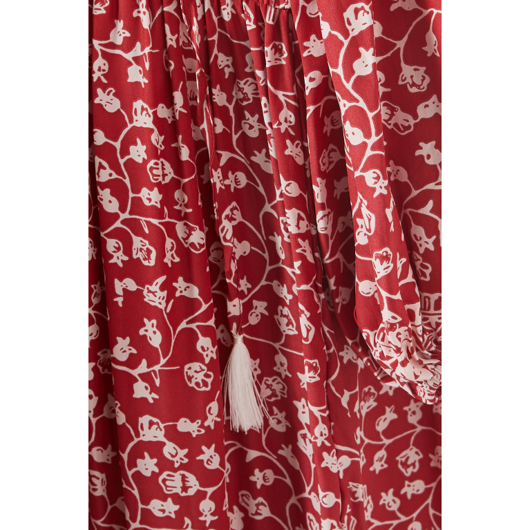 Natalie Martin - Briana Floral Tiered Midi Dress in Silk Red