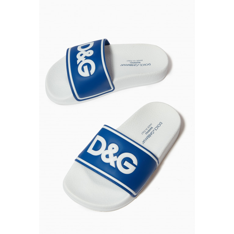 Dolce & Gabbana - Logo Pool Slides in Leather & Rubber