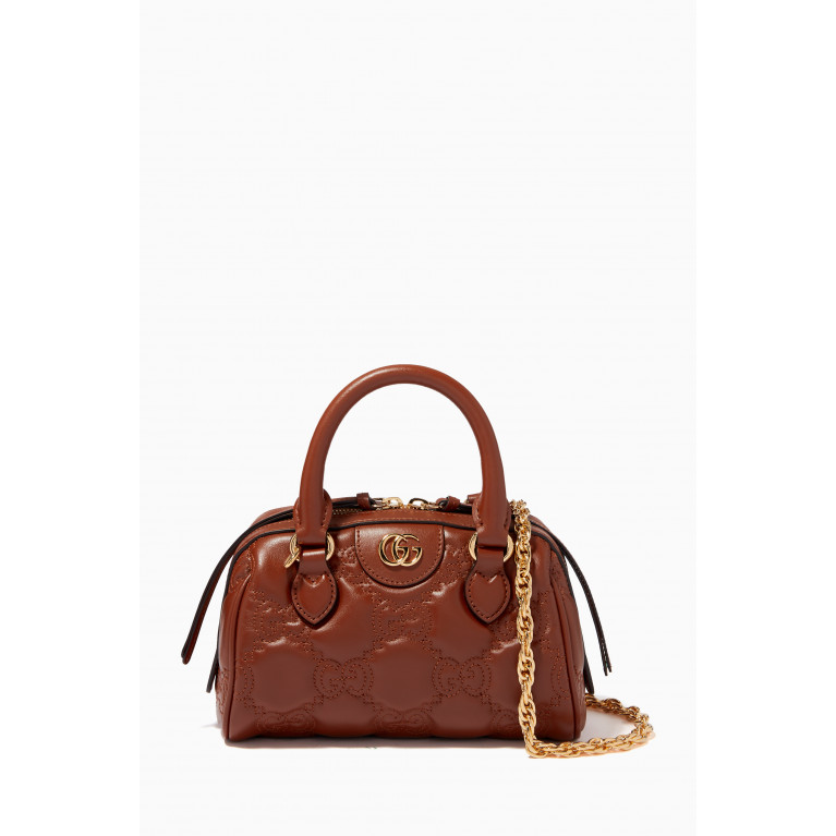 Gucci - Mini Top Handle Bag in GG Matelassé Leather Brown