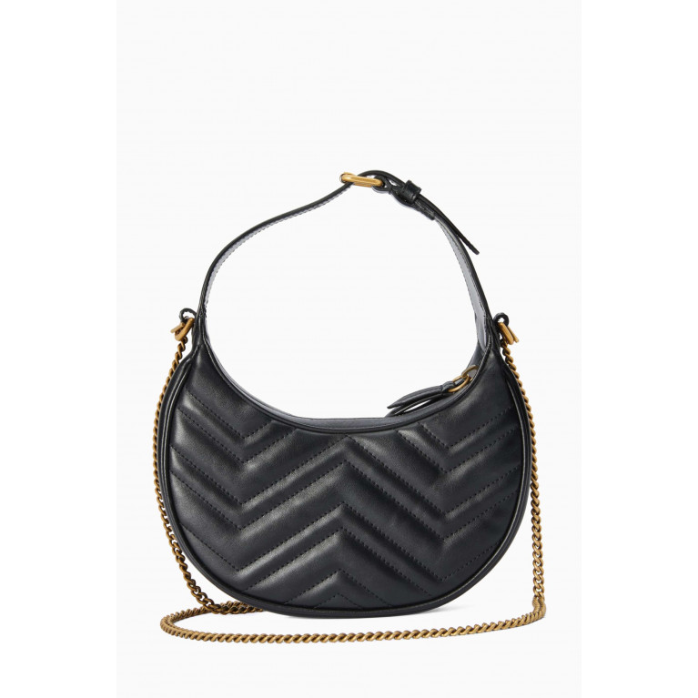 Gucci - GG Marmont Half-Moon-Shaped Mini Bag in Leather Black