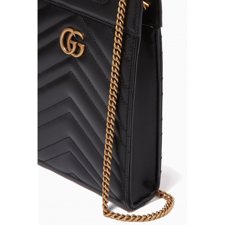 Gucci - GG Marmont 2.0 Top Handle Mini Bag in Chevron Leather Black