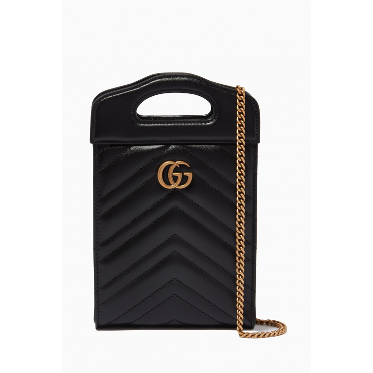 Gucci - GG Marmont 2.0 Top Handle Mini Bag in Chevron Leather Black