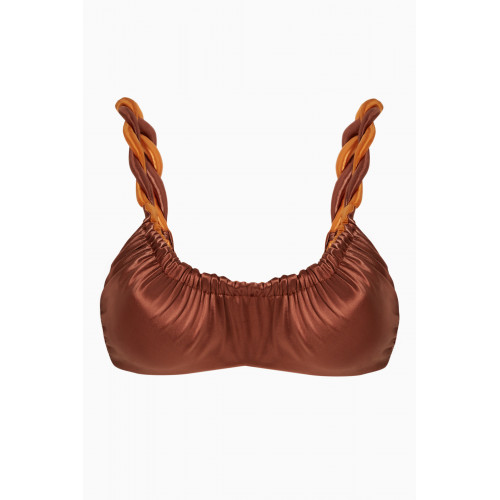 Isa Boulder - Rope Reversible Bikini Top in Satin Stretch Nylon Brown