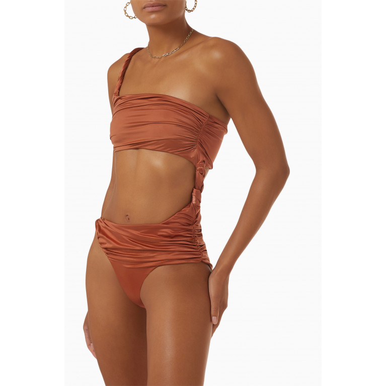 Isa Boulder - Twisted Cut-out Swimsuit in Satin Stretch Nylon