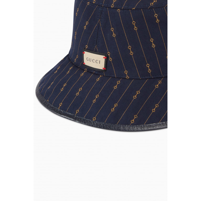 Gucci - Reversible Bucket Hat in GG Canvas & Horsebit Striped Wool