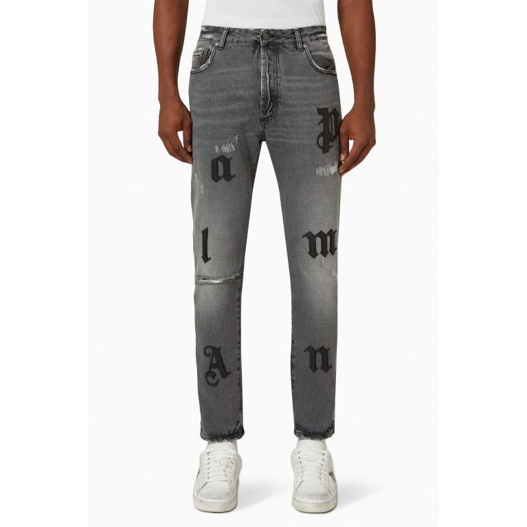 Palm Angels - Logo Patch Distressed Straight-leg Jeans in Denim