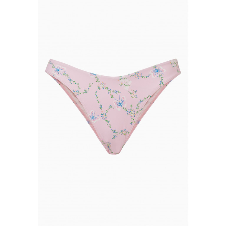 Frankies Bikinis - Enzo Floral Cheeky Bikini Bottoms in Stretch Nylon Pink