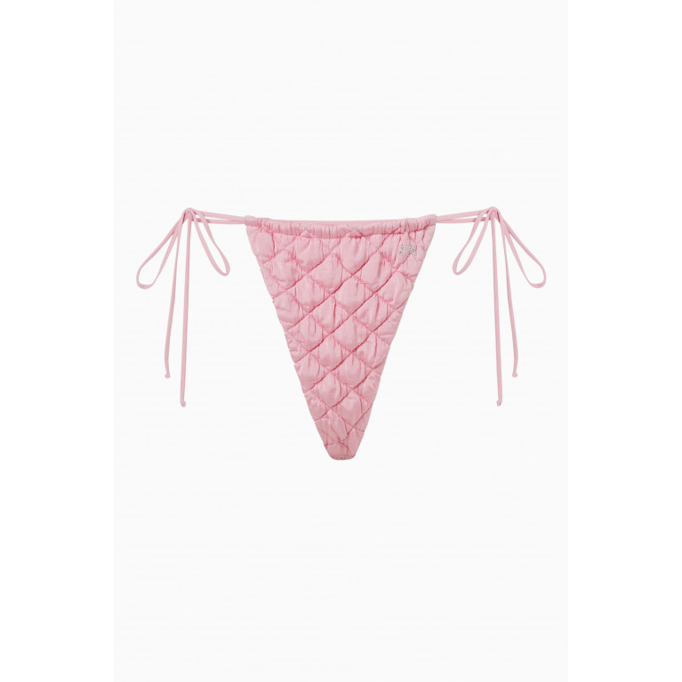 Frankies Bikinis - Tia String Bikini Bottoms in Puffed Nylon Blend Pink