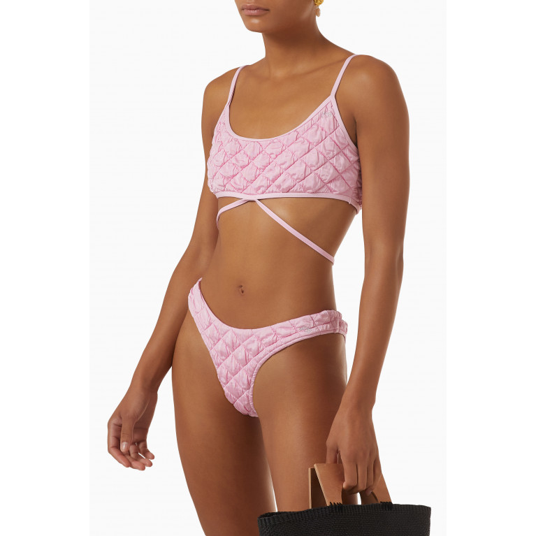 Frankies Bikinis - Katarina Cheeky Bikini Bottoms in Puffed Nylon Blend Pink