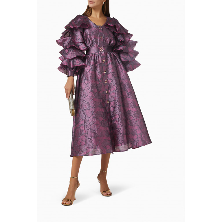 Poca & Poca - Ruby Ruffled Midi Dress in Jacquard