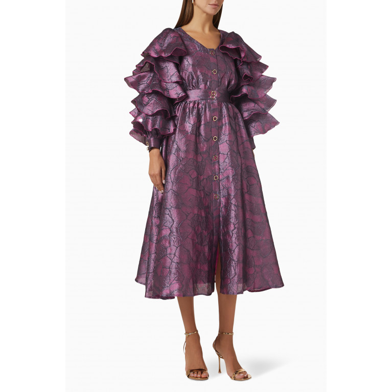 Poca & Poca - Ruby Ruffled Midi Dress in Jacquard