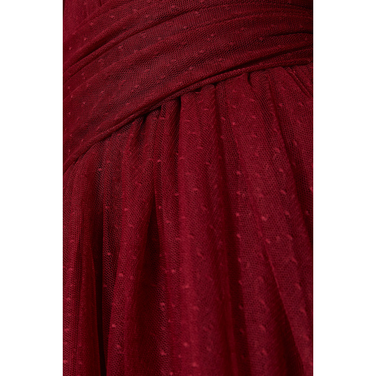 NASS - Off-the-shoulder Tiered Maxi Dress in Tulle Mesh Red