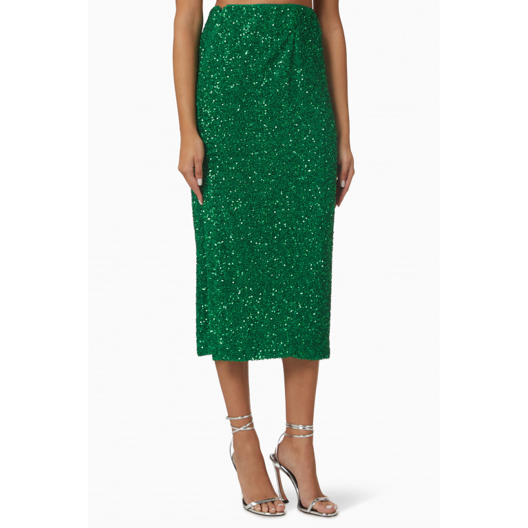 No Pise La Grama - Mi Luz Sequin-embellished Midi Skirt in Viscose-blend Green