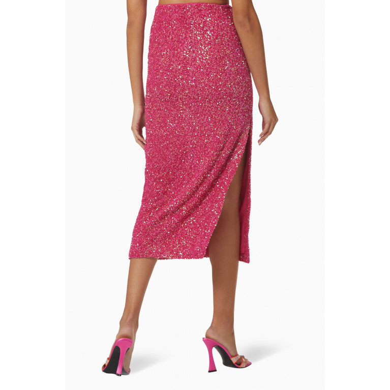 No Pise La Grama - Mi Luz Sequin-embellished Midi Skirt in Viscose-blend Pink