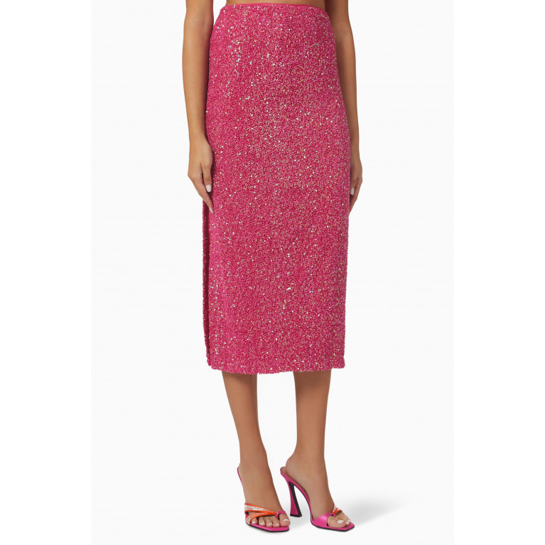No Pise La Grama - Mi Luz Sequin-embellished Midi Skirt in Viscose-blend Pink