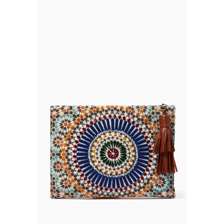 Sarah's Bag - Zellij Glass-bead Embroidered Pouch in Cotton and Viscose