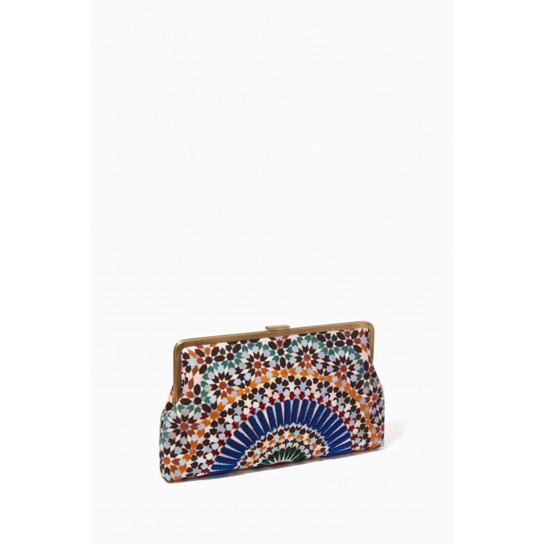 Sarah's Bag - Zellij Glass-bead Embroidered Clutch in Canvas