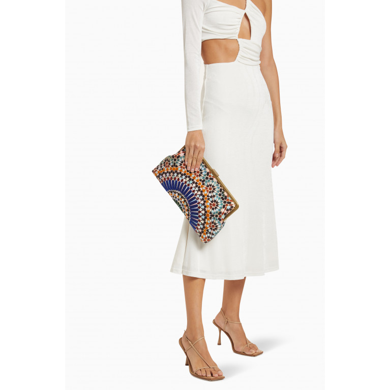 Sarah's Bag - Zellij Glass-bead Embroidered Clutch in Canvas
