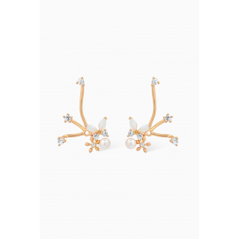 Tai Jewelry - Flower Pearl Ear Climbers in Gold-plated Brass