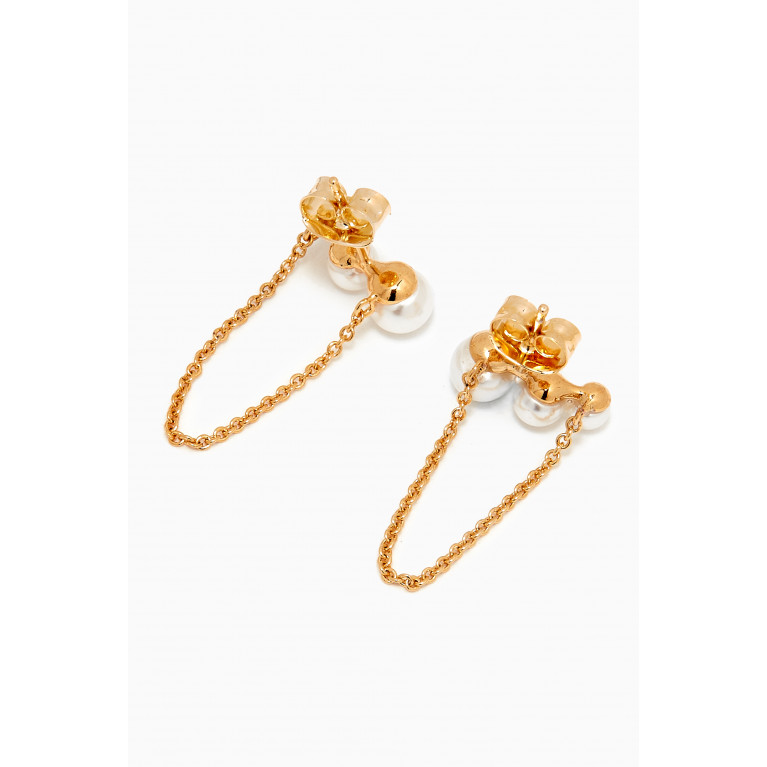 Tai Jewelry - Triple Pearl Chain Earrings in Gold-plated Brass