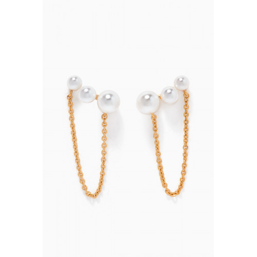 Tai Jewelry - Triple Pearl Chain Earrings in Gold-plated Brass