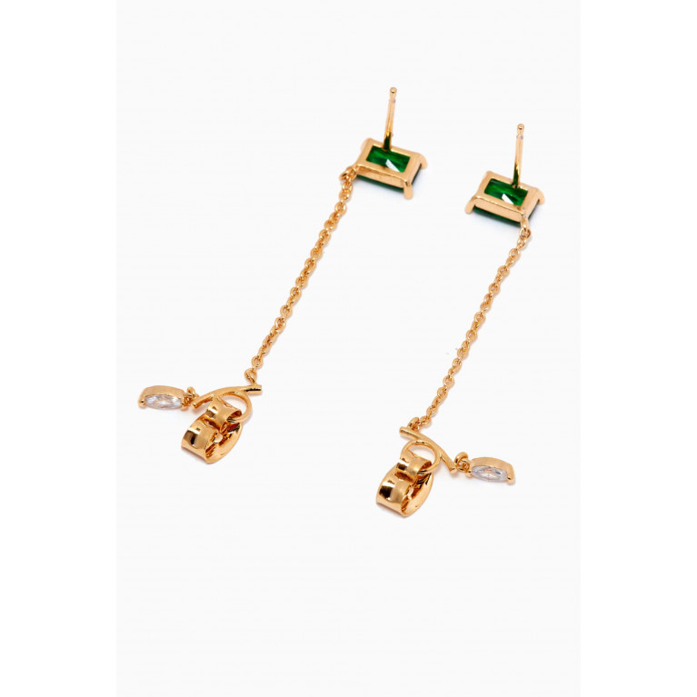 Tai Jewelry - Chain Crystal Dangle Emerald Studs in Gold-plated Brass