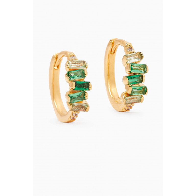 Tai Jewelry - Stacked Baguette Huggies in Gold-plated Brass Green