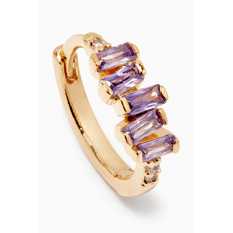 Tai Jewelry - Stacked Baguette Huggies in Gold-plated Brass Purple