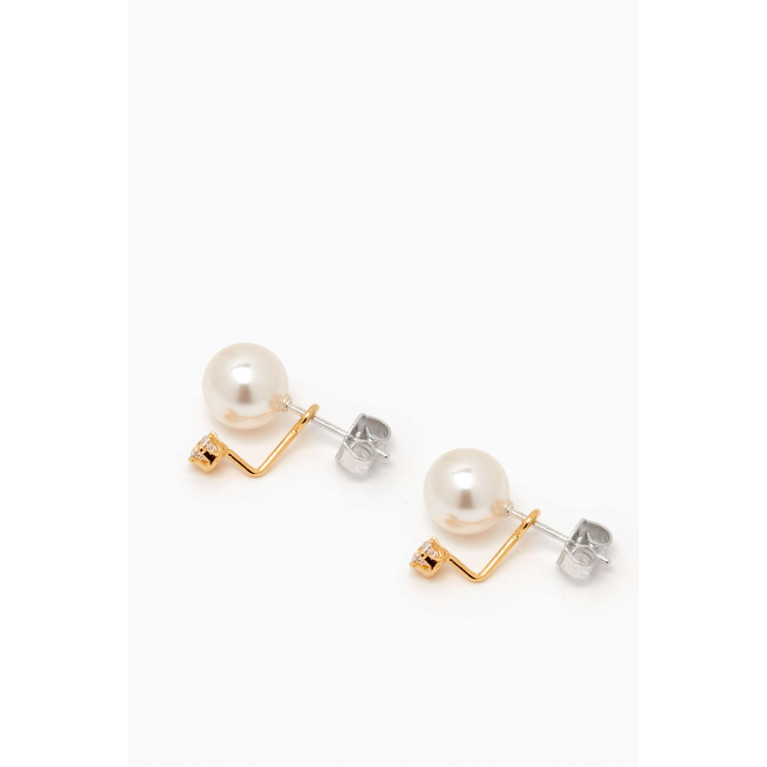 Tai Jewelry - Large Pearl CZ Jacket Earrings in Gold-vermeil White