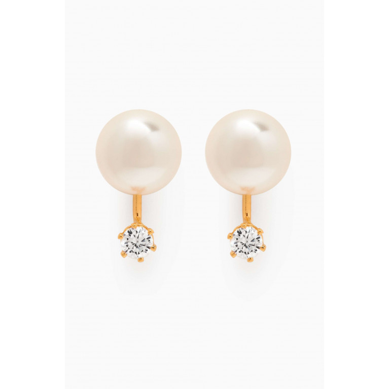 Tai Jewelry - Large Pearl CZ Jacket Earrings in Gold-vermeil White