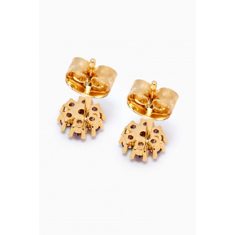 Tai Jewelry - Flower Crystal Stud Earrings in Gold-plated Brass Purple