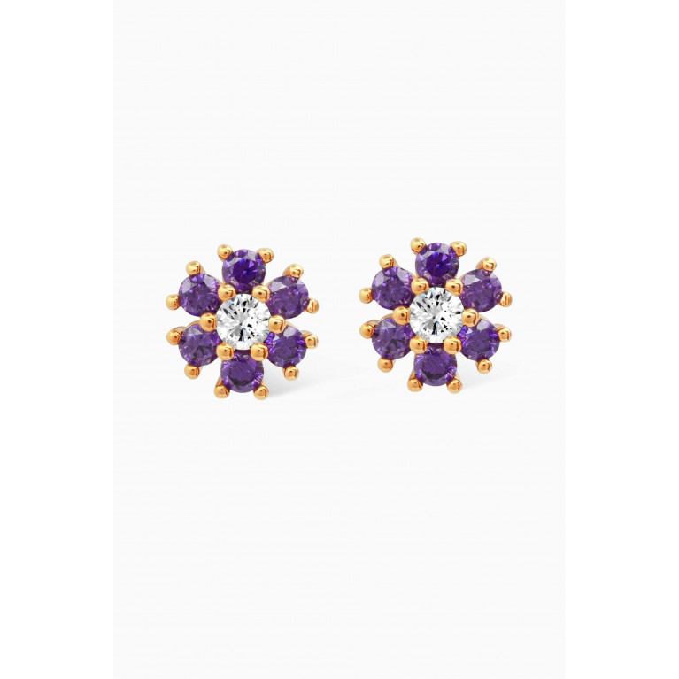 Tai Jewelry - Flower Crystal Stud Earrings in Gold-plated Brass Purple