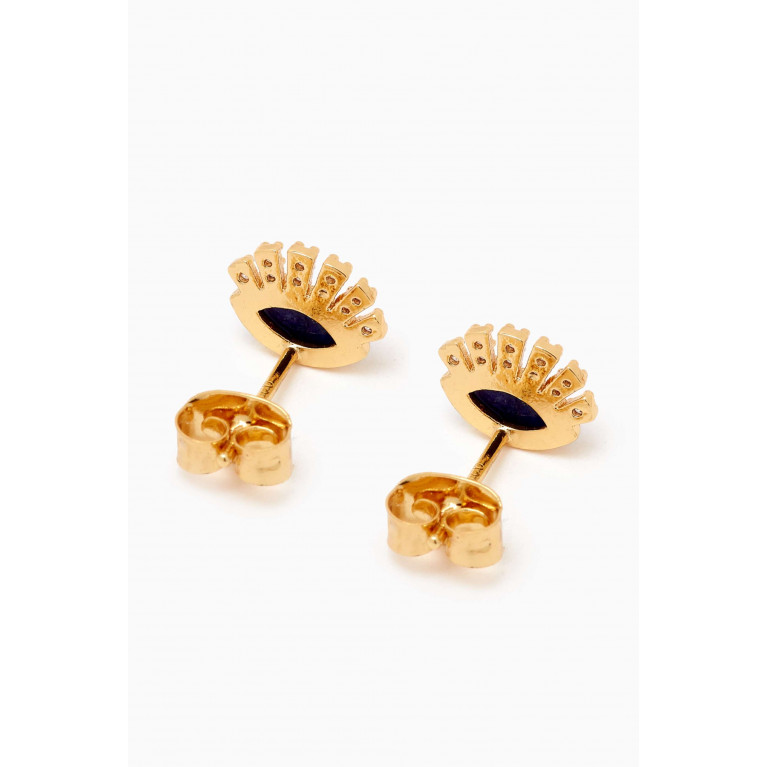 Tai Jewelry - Twinkling Eye Stud Earrings in Gold-plated Brass Blue