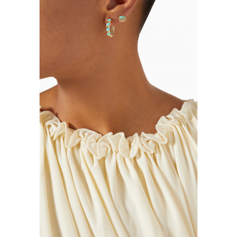 Tai Jewelry - Twinkling Eye Turquoise Stud Earrings in Gold-plated Brass