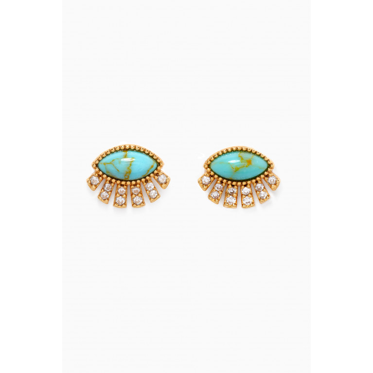 Tai Jewelry - Twinkling Eye Turquoise Stud Earrings in Gold-plated Brass
