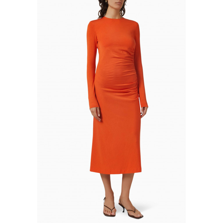 Ninety Percent - Hyachinth Ruched Midi Dress in Tencel™ Orange