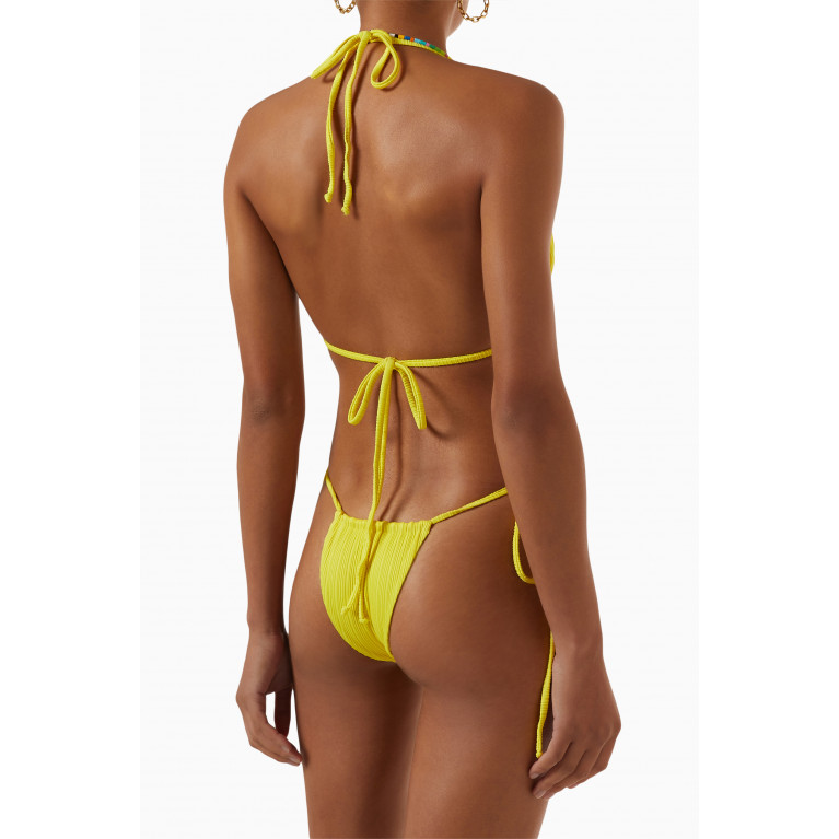 Frankies Bikinis - Tia String Bikini Bottoms in Plissé Yellow