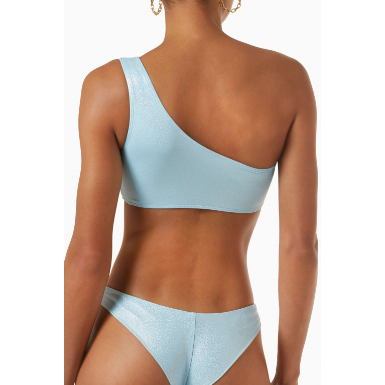 Frankies Bikinis - Barb Bikini Top in Iridescent Stretch Nylon Blue