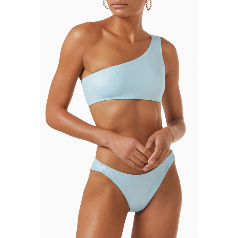 Frankies Bikinis - Barb Bikini Top in Iridescent Stretch Nylon Blue