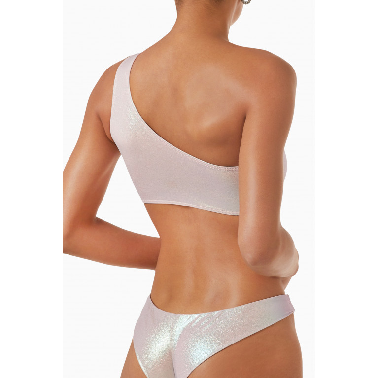Frankies Bikinis - Barb Bikini Top in Iridescent Stretch Nylon Silver